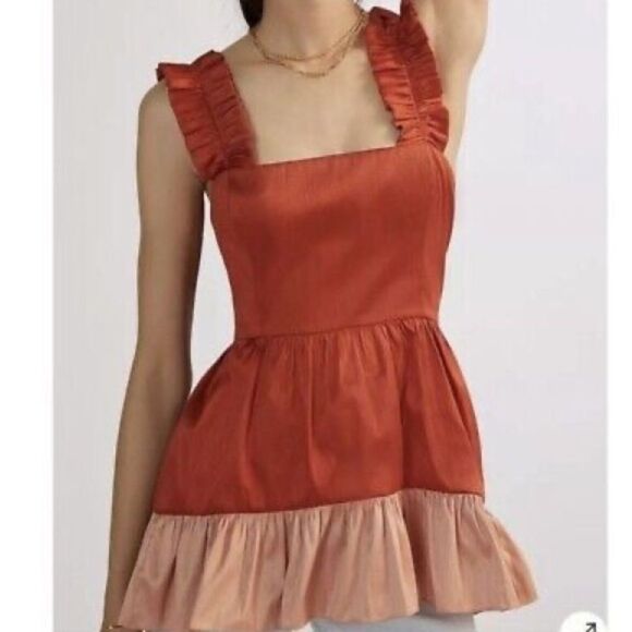 Anthropologie Savin + Babi Red Flouncy Colorblock Bow Blouse top women’s Small - Picture 6 of 10